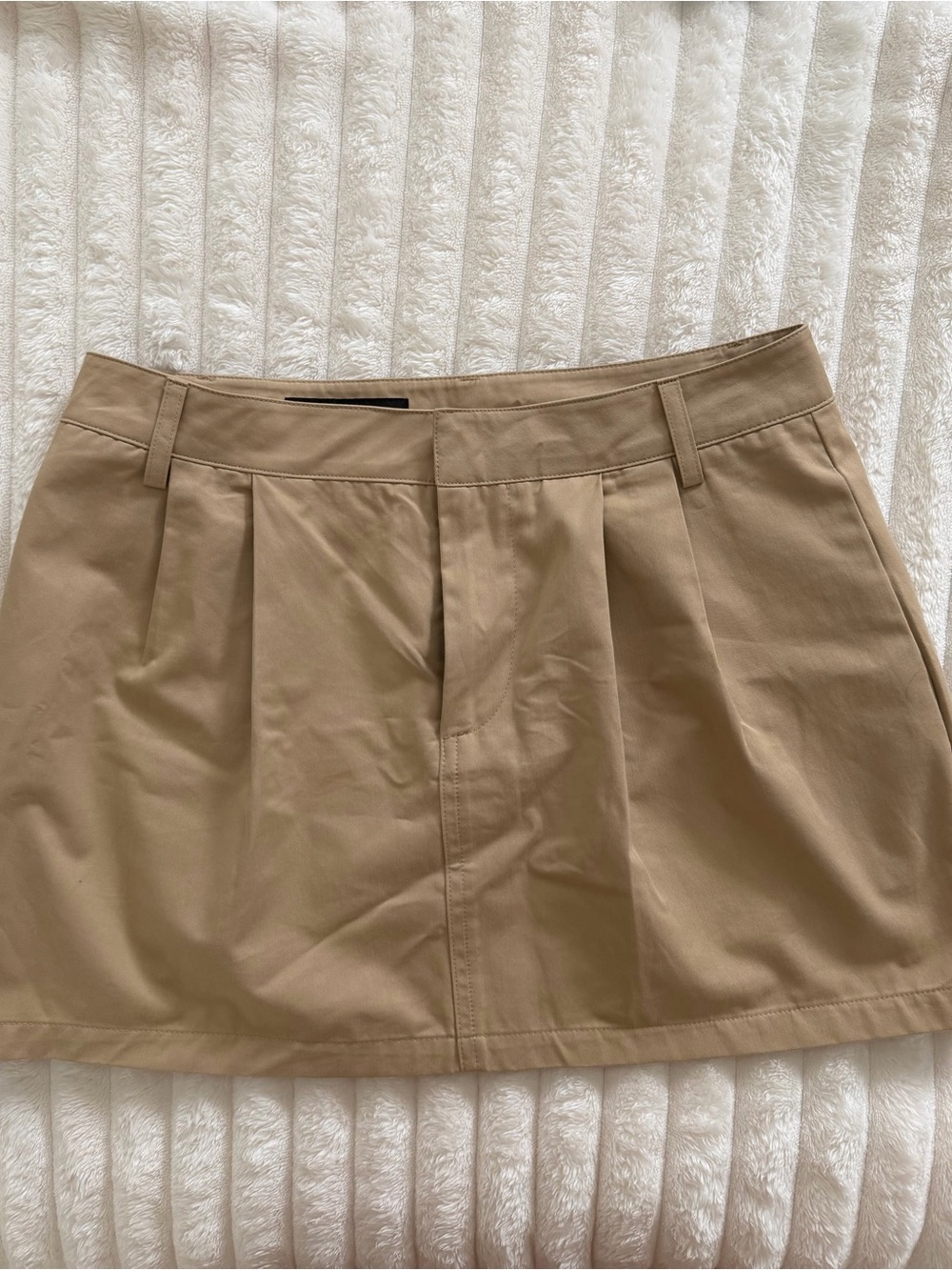 ZARA Tan High-Waist Pleated Mini Skirt